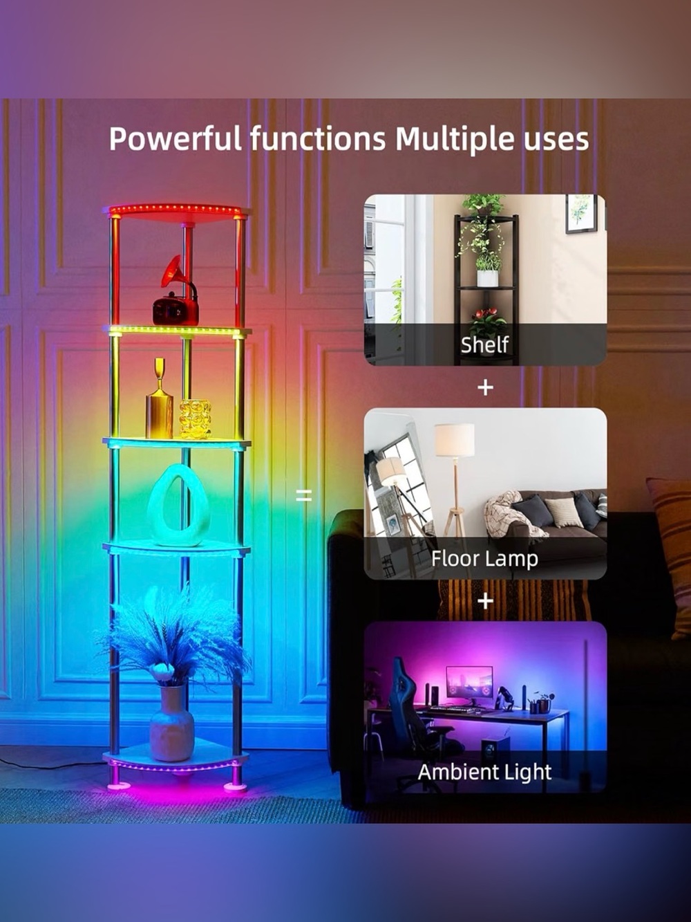 Floor Lamp  Shelves Height Adjustable Music Sync LED Corner Floor Lamp